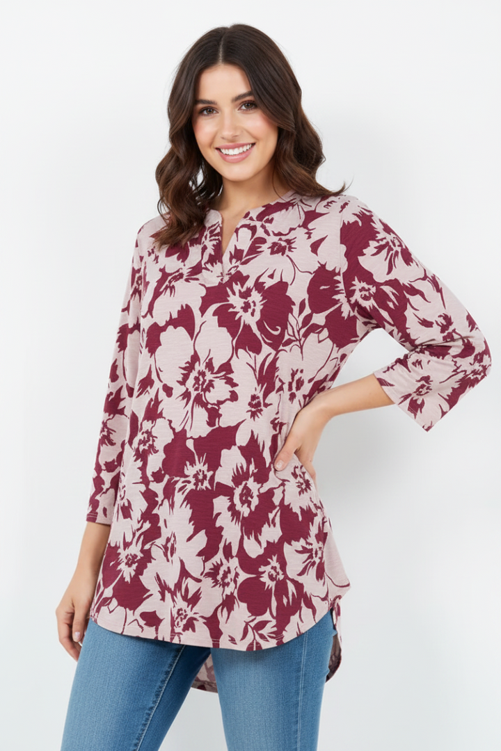 FLORAL PRINT V NECK TUNIC TOP-B5787-G