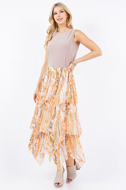 PLUS SIZE A-LINE RUFFEL MIDI SKIRT