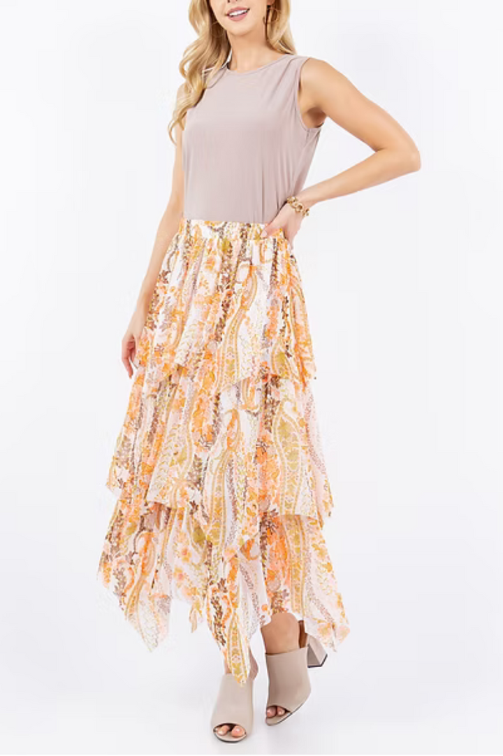 A-LINE RUFFEL MIDI SKIRT