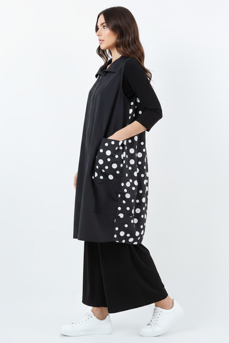 PLUS SIZE POLKADOT BACK DETAIL ZIP LONG VEST-SHB5920-A