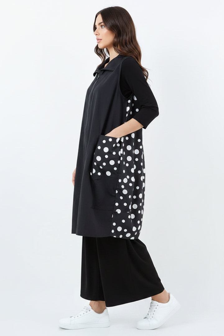 PLUS SIZE POLKADOT BACK DETAIL ZIP LONG VEST-SHB5920-A
