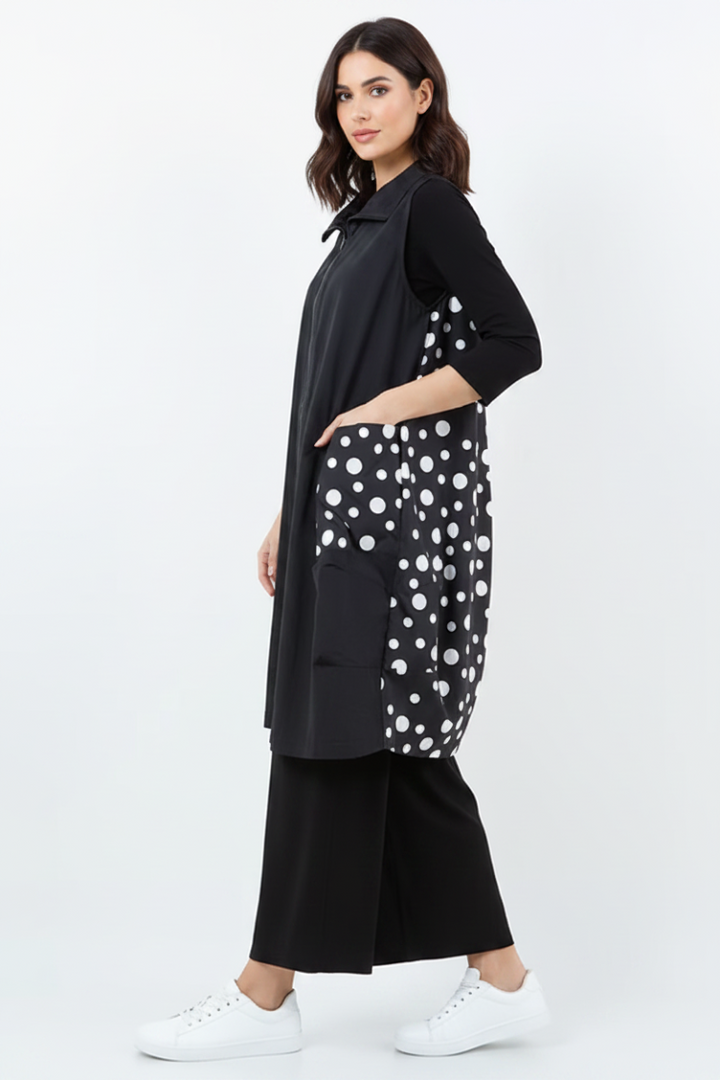 POLKADOT BACK DETAIL ZIP LONG VEST-SHB5920-A