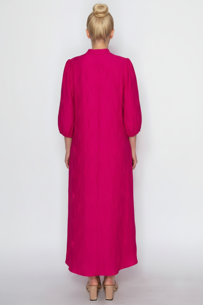 TEXTURED SILHOUETTE 3/4 PUFF SLEEVE MIDI DRESS SHVL6079