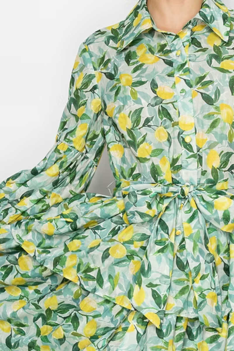 LEMON FLORAL TIERED MIDI DRESS SHD1039
