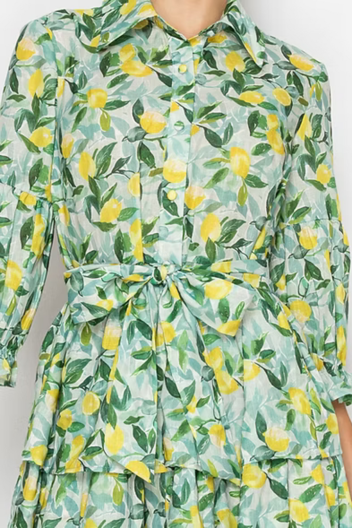 LEMON FLORAL TIERED MIDI DRESS SHD1039