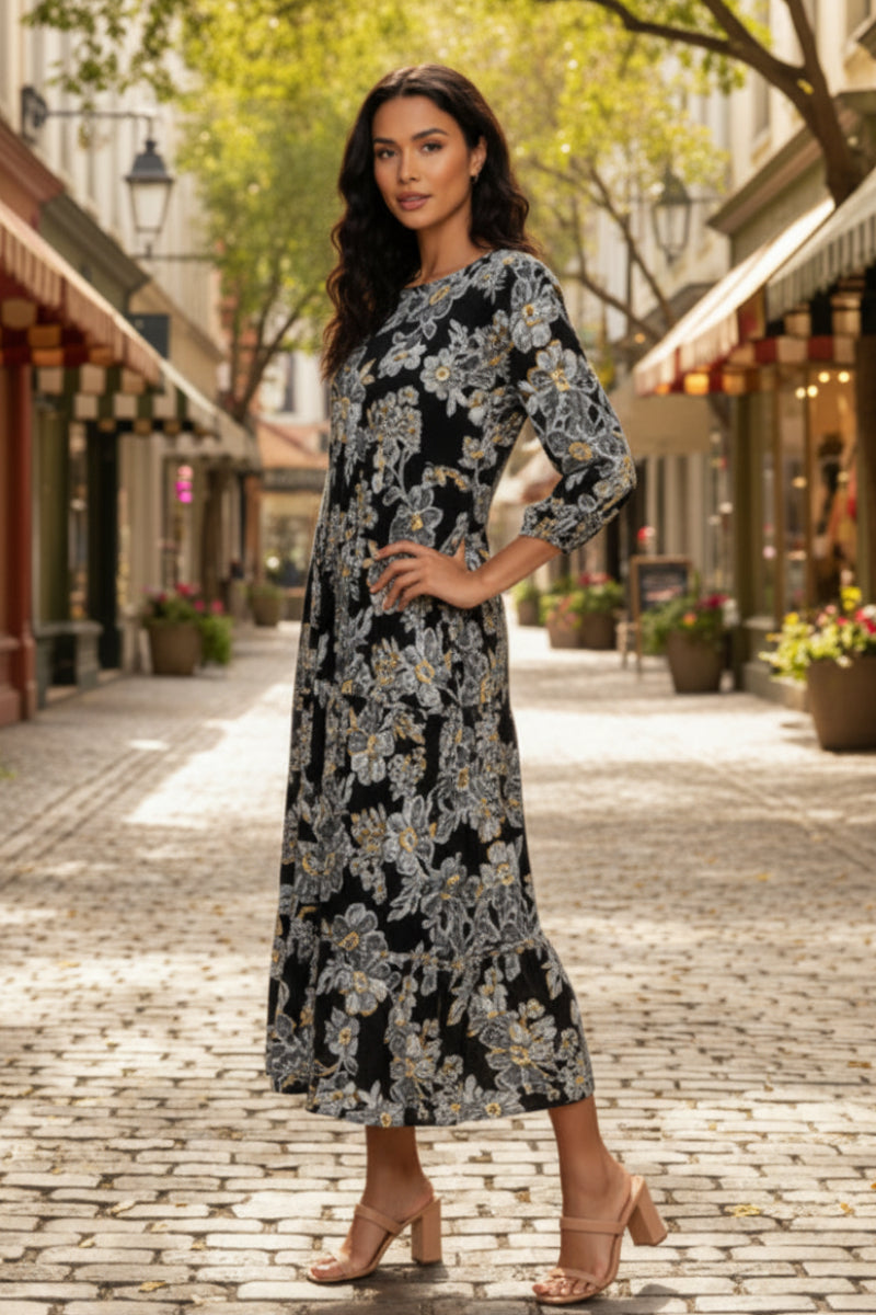 PLUS SIZE TIERED SQUARE NECK WITH SIDE-SEAM POCKETS MIDI DRESS -SHVL5825
