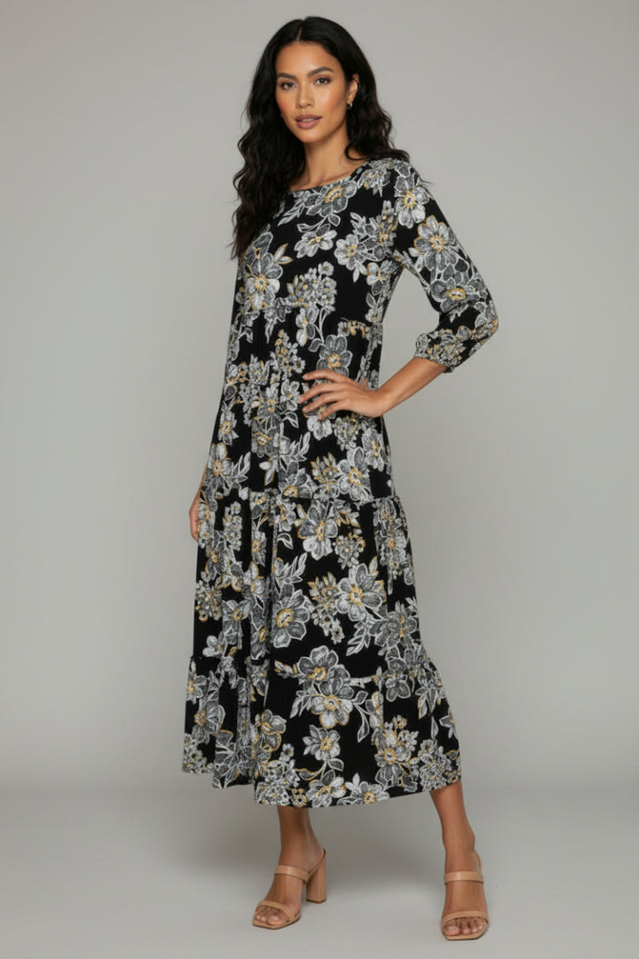 PLUS SIZE TIERED SQUARE NECK WITH SIDE-SEAM POCKETS MIDI DRESS -SHVL5825
