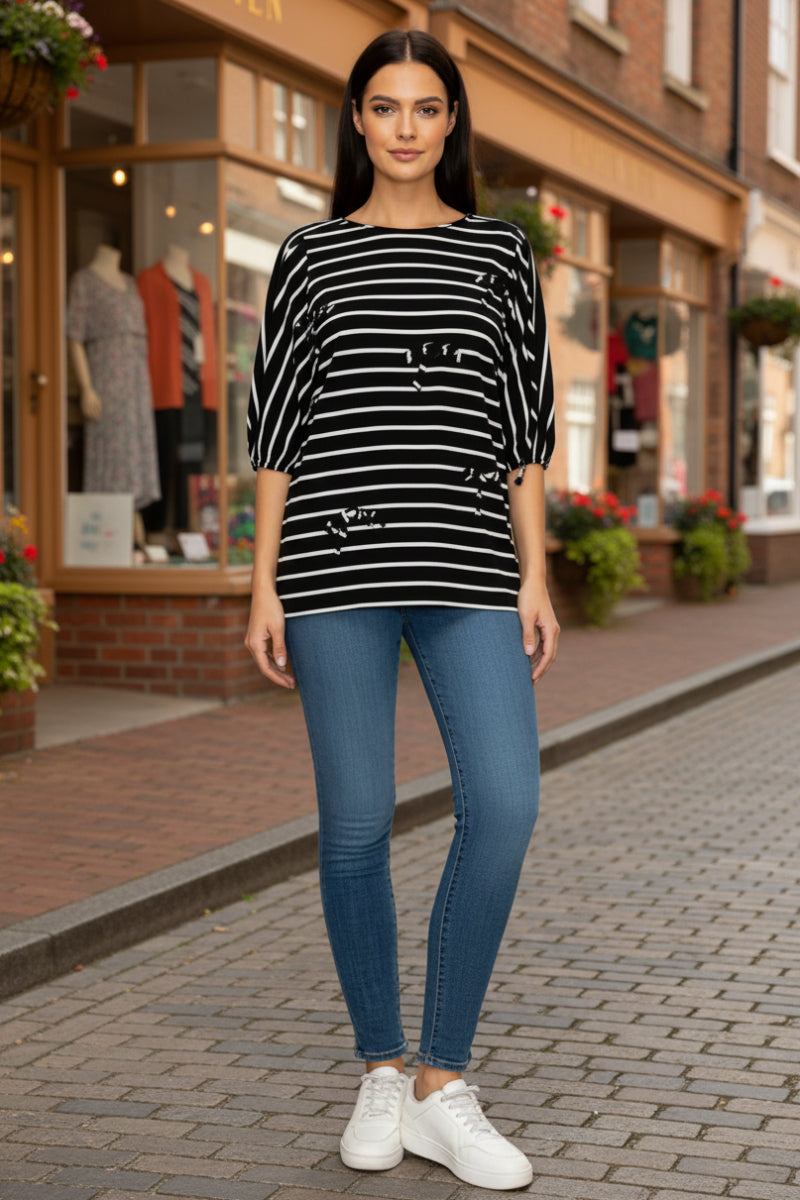 PLUS SIZE STRIPE FRONT BOW ACCENT TUNIC TOP SHB5990