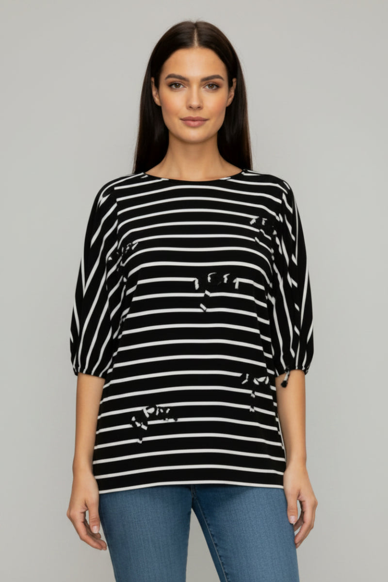 PLUS SIZE STRIPE FRONT BOW ACCENT TUNIC TOP SHB5990