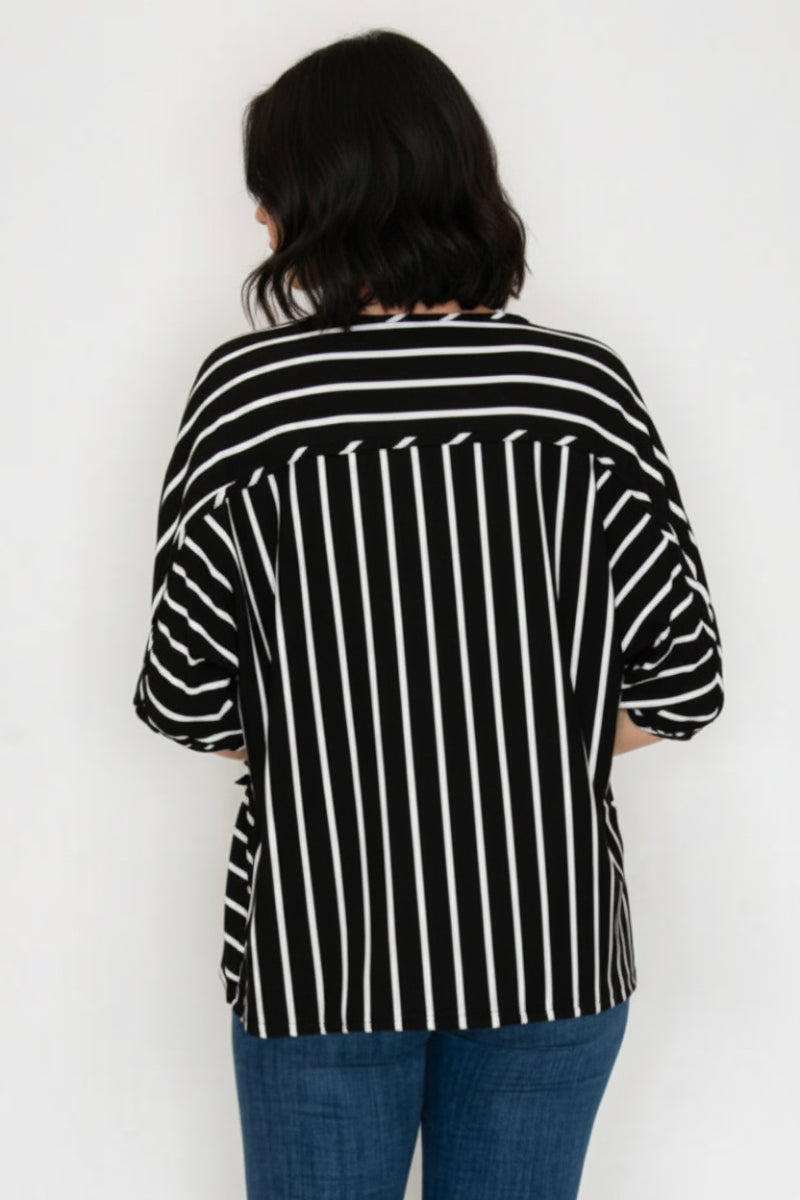 PLUS SIZE STRIPE FRONT BOW ACCENT TUNIC TOP SHB5990