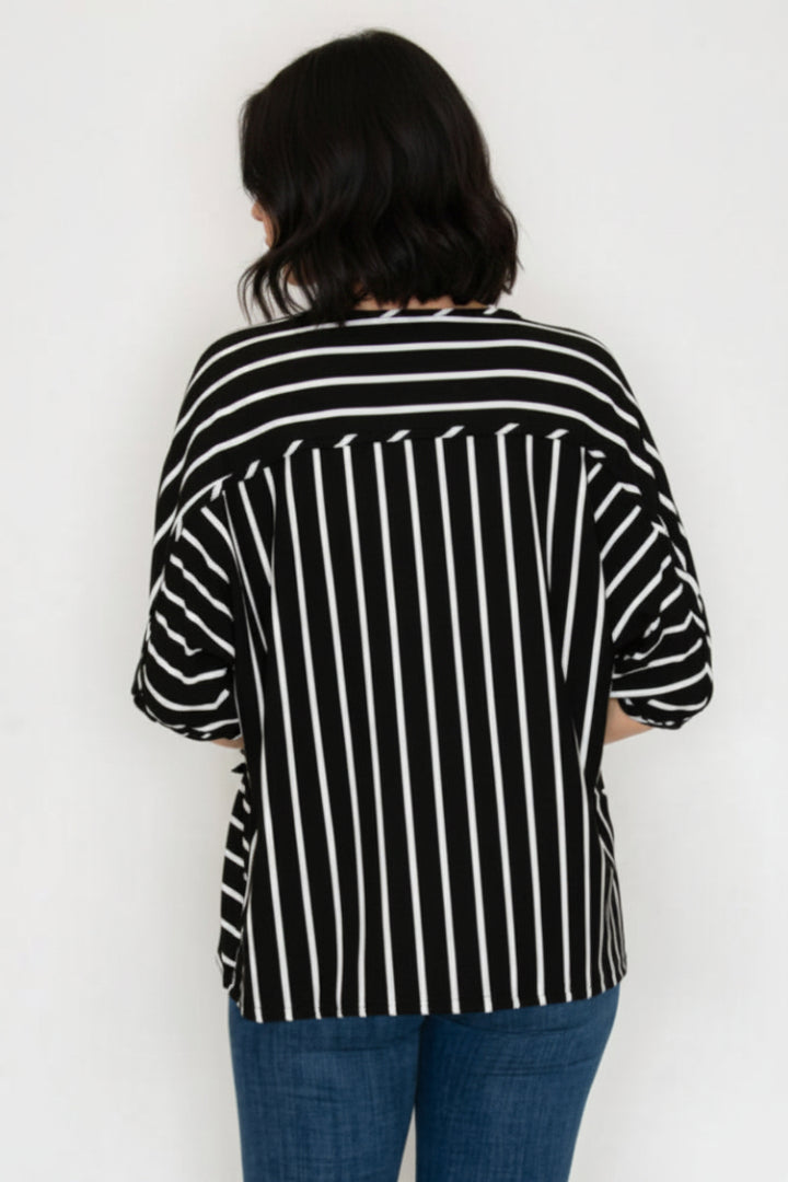 PLUS SIZE STRIPE FRONT BOW ACCENT TUNIC TOP SHB5990