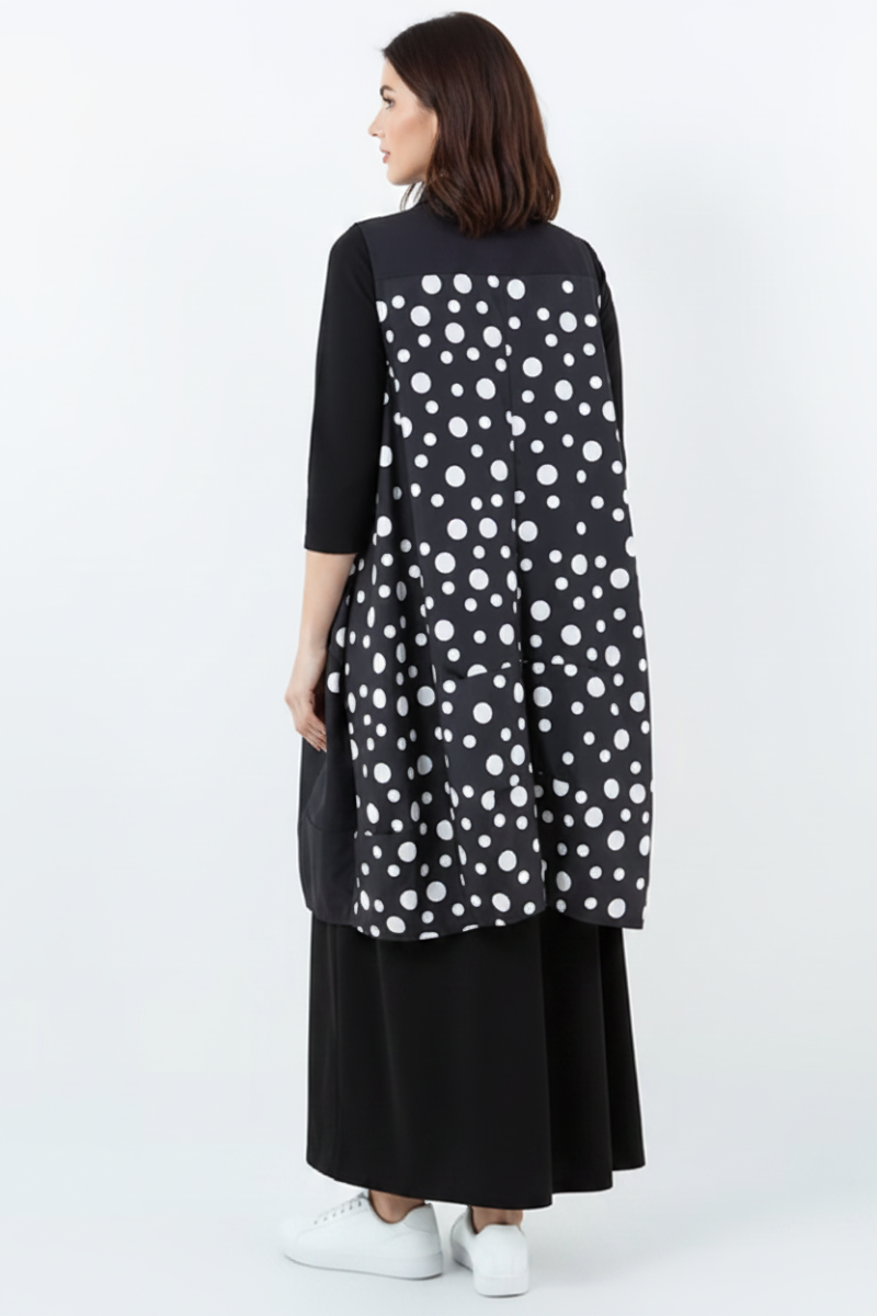 PLUS SIZE POLKADOT BACK DETAIL ZIP LONG VEST-SHB5920-A