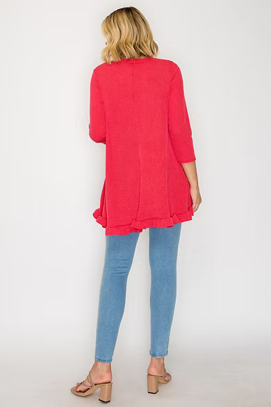 PLUS SIZE TEXTURED 3/4 SLEEVES HI-LO TUNIC TOP