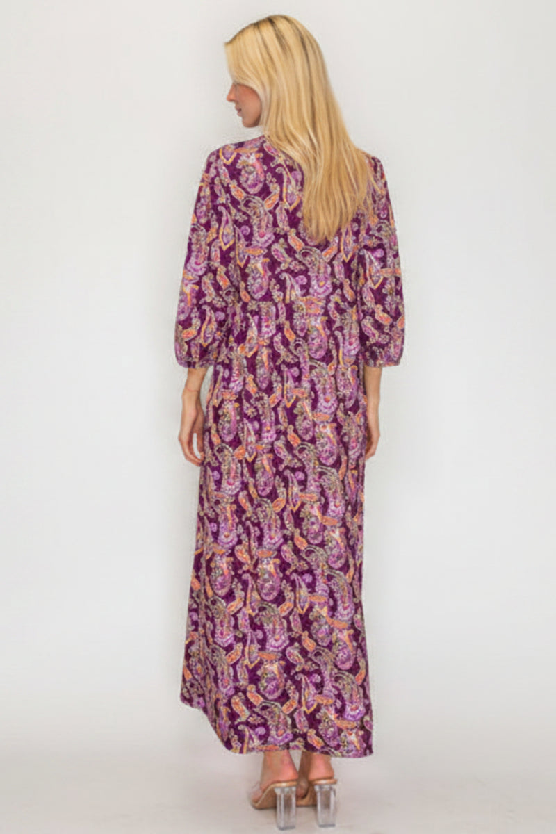 PAISLEY PRINT BOW FRONT DETAIL MAXI DRESS SHVL5954