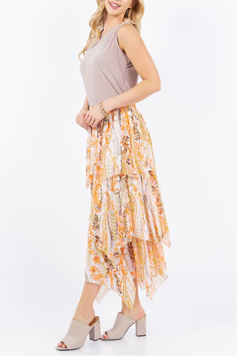 A-LINE RUFFEL MIDI SKIRT