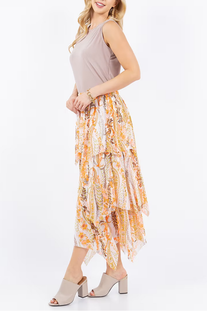 A-LINE RUFFEL MIDI SKIRT