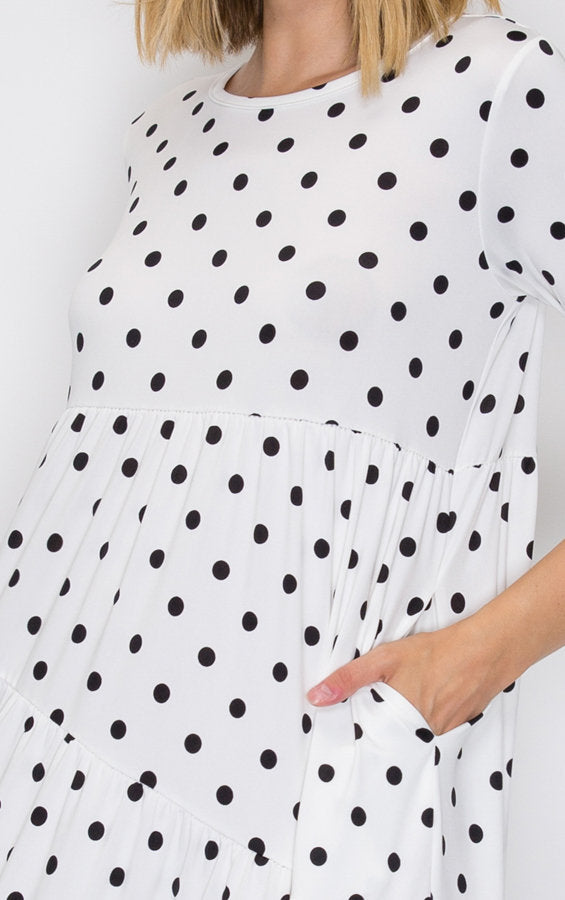 PLUS SIZE POLKADOT 3/4 SLEEVE SWING MIDI DRESS SHVL5850