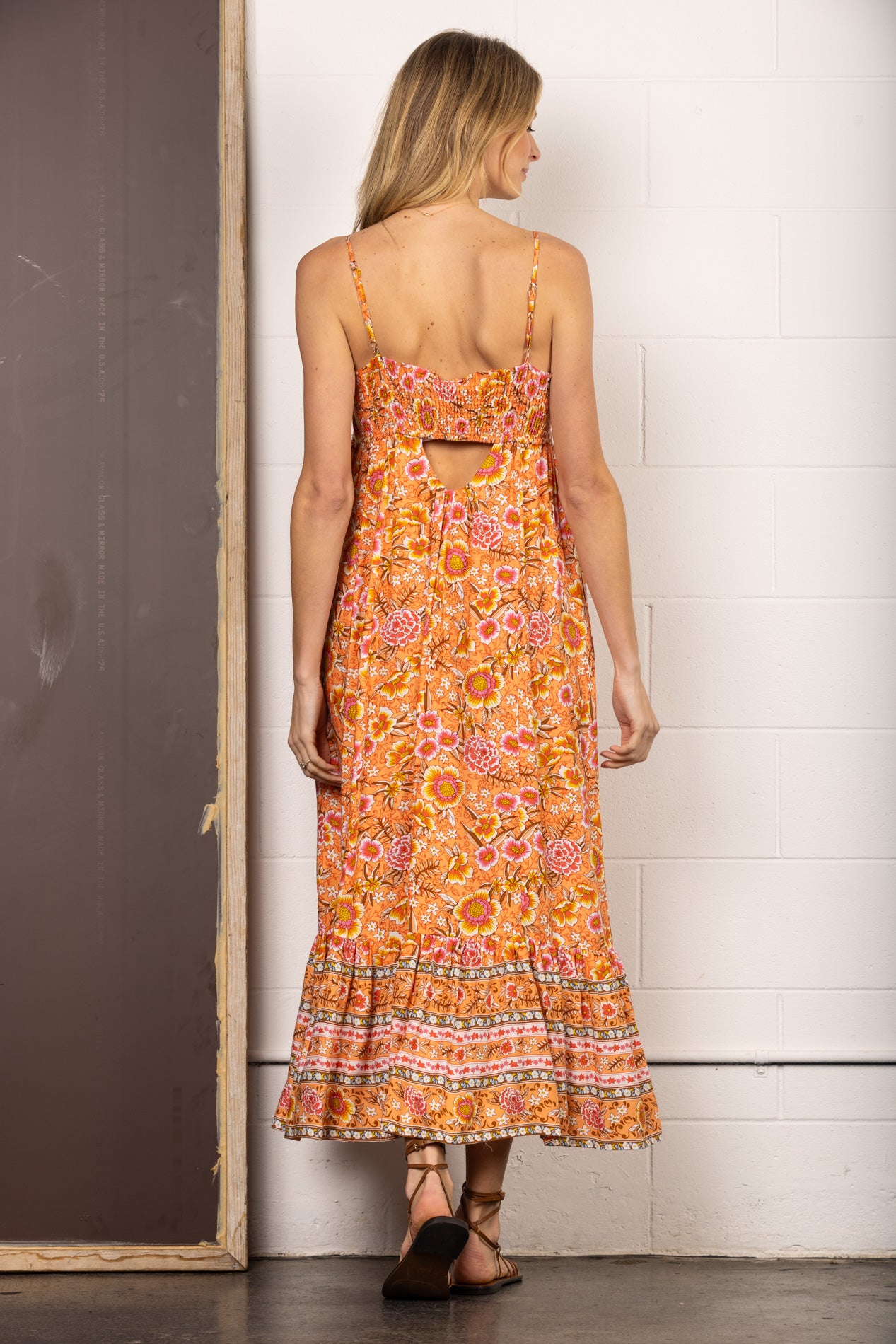 TANGERINE TIERED BUTTON DETAILED MAXI DRESS-HYD0030