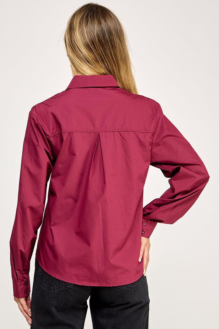 PLUM COLLARED FRONT BUTTON DOWN LONG SLEEVES TOP AV51158W