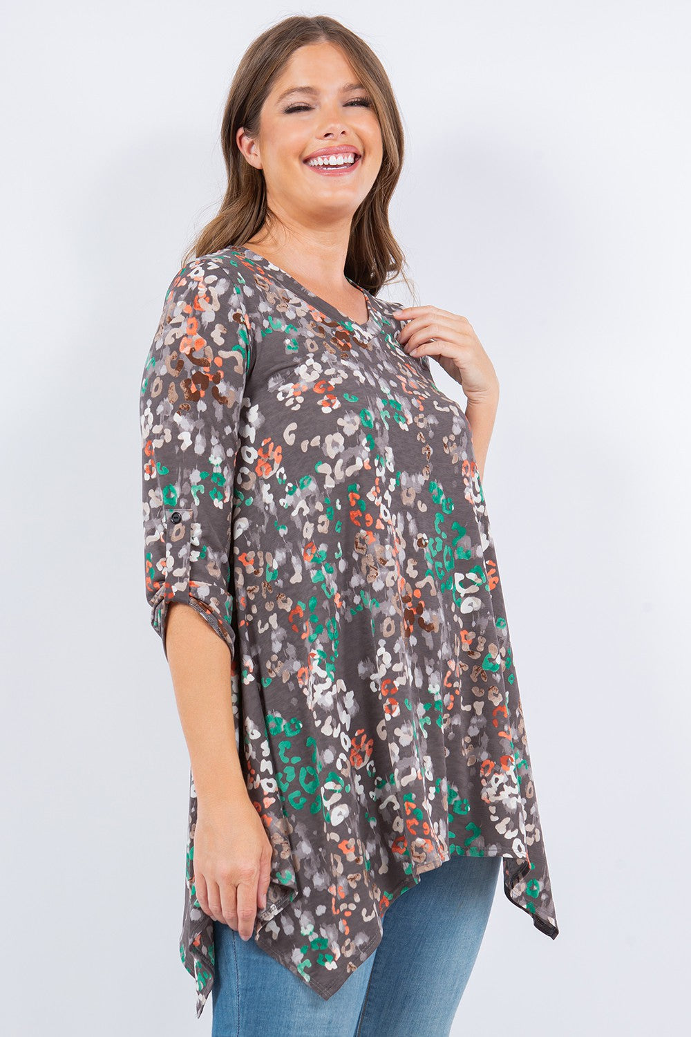 CHARCOL FLORAL 3/4 SLEEVE TOP