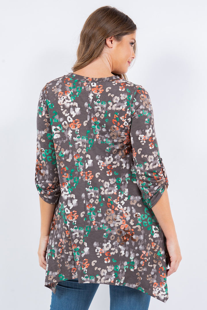 CHARCOL FLORAL 3/4 SLEEVE TOP