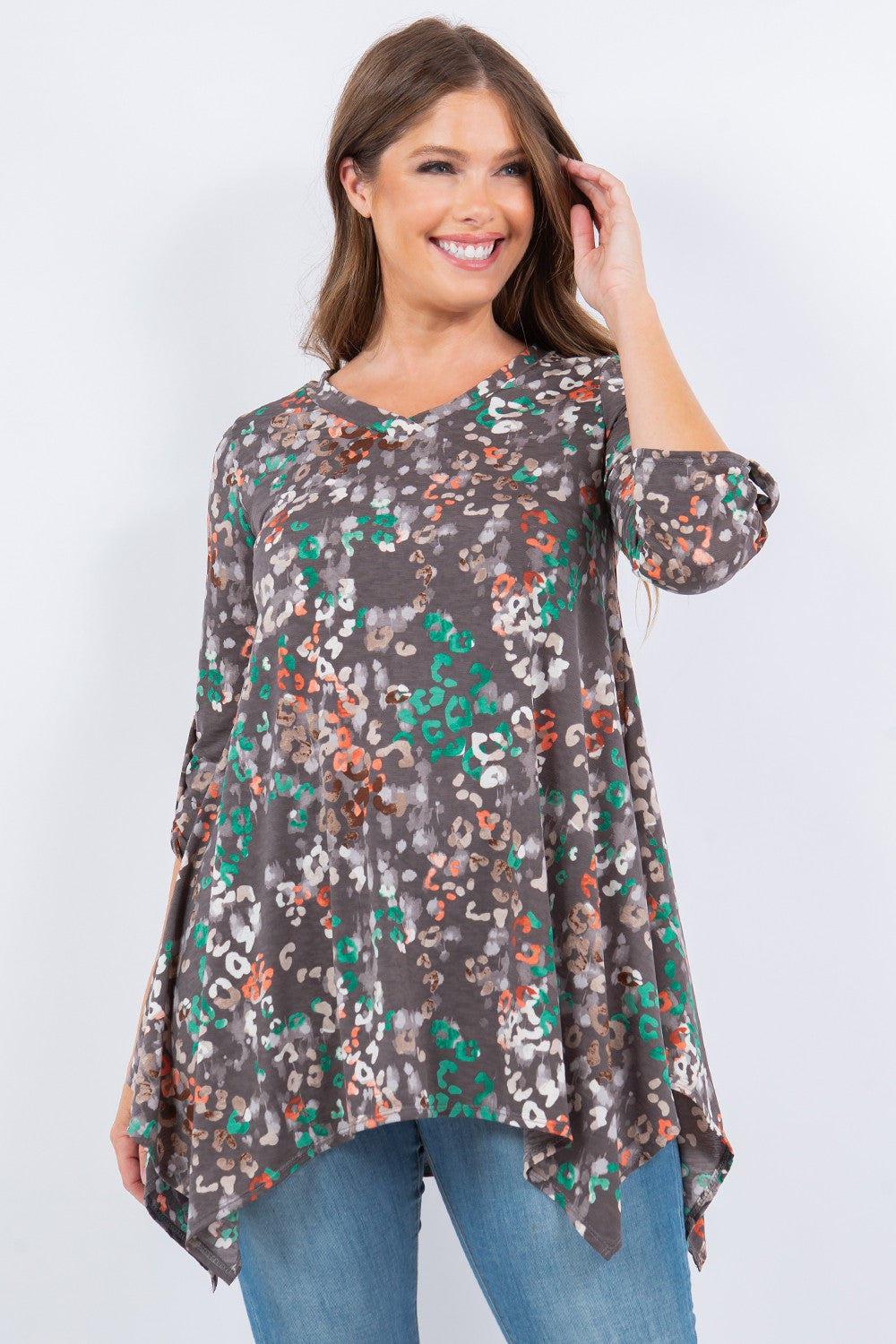 SHB5343X-Wholesale Charcol Floral 3/4 sleeve top