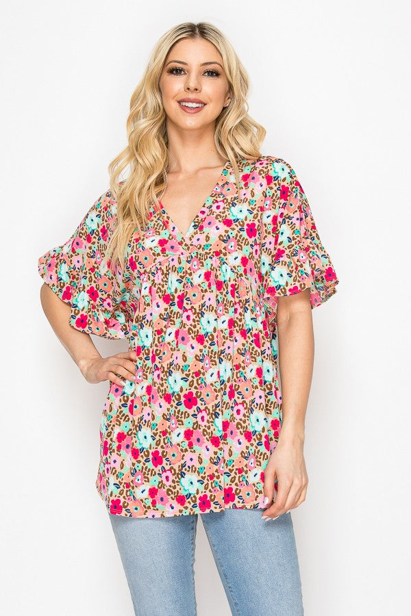 SHB5640-1-Wholesale Pink Floral short sleeve top