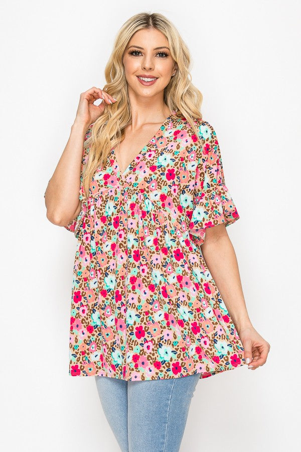 PINK FLORAL SHORT SLEEVE TOP