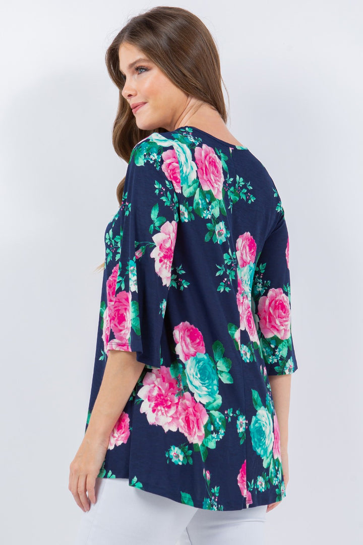 NAVY FLORAL PRINT TUNIC TOP