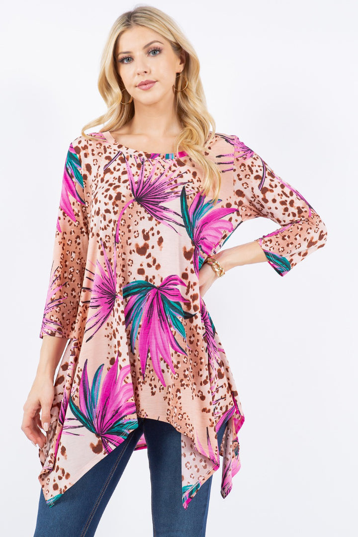 PINK SHARKBITE 3/4 SLEEVES TUNIC TOP