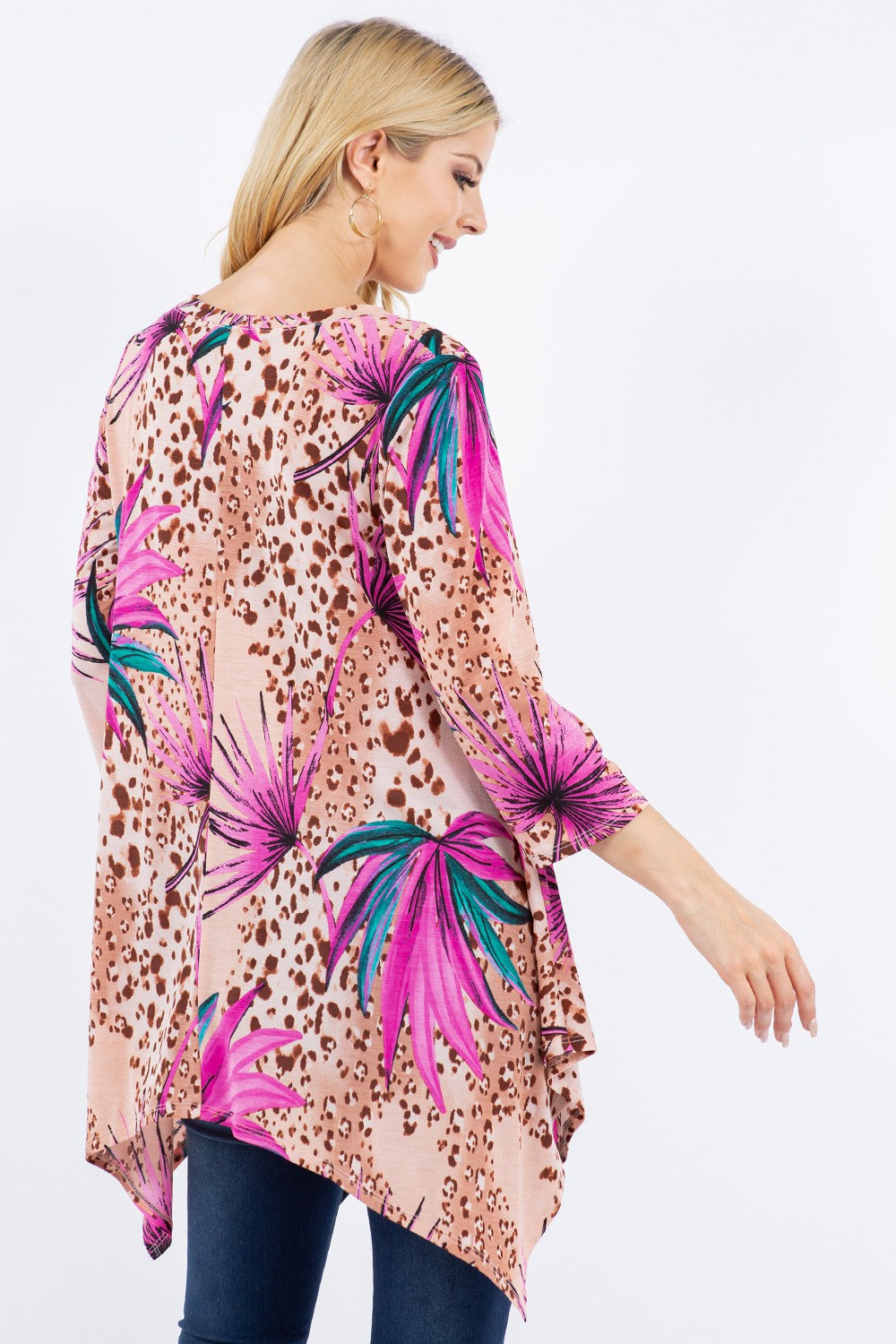 PINK SHARKBITE 3/4 SLEEVES TUNIC TOP