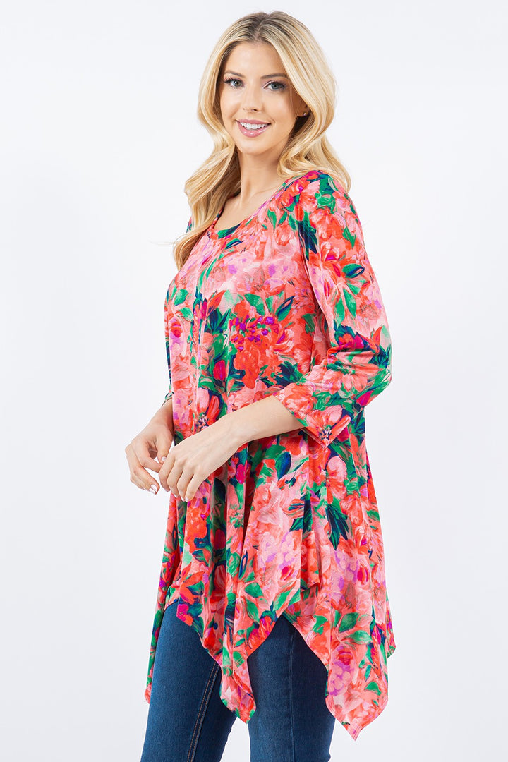 CORAL SHARKBITE 3/4 SLEEVES TUNIC TOP