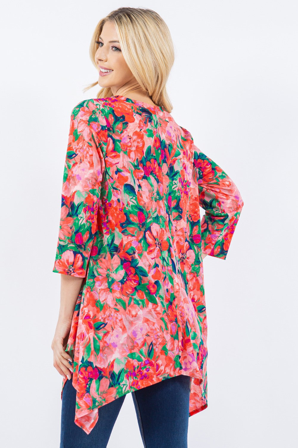 CORAL SHARKBITE 3/4 SLEEVES TUNIC TOP