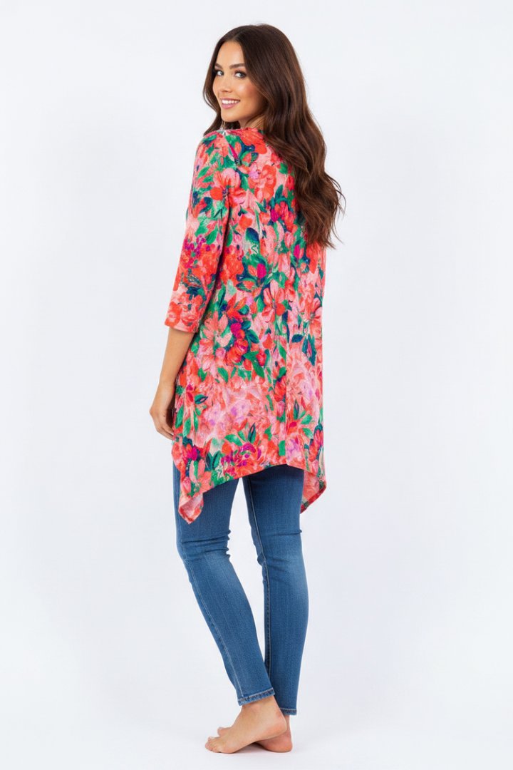 CORAL SHARKBITE 3/4 SLEEVES TUNIC TOP
