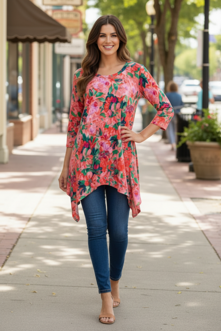 CORAL SHARKBITE 3/4 SLEEVES TUNIC TOP