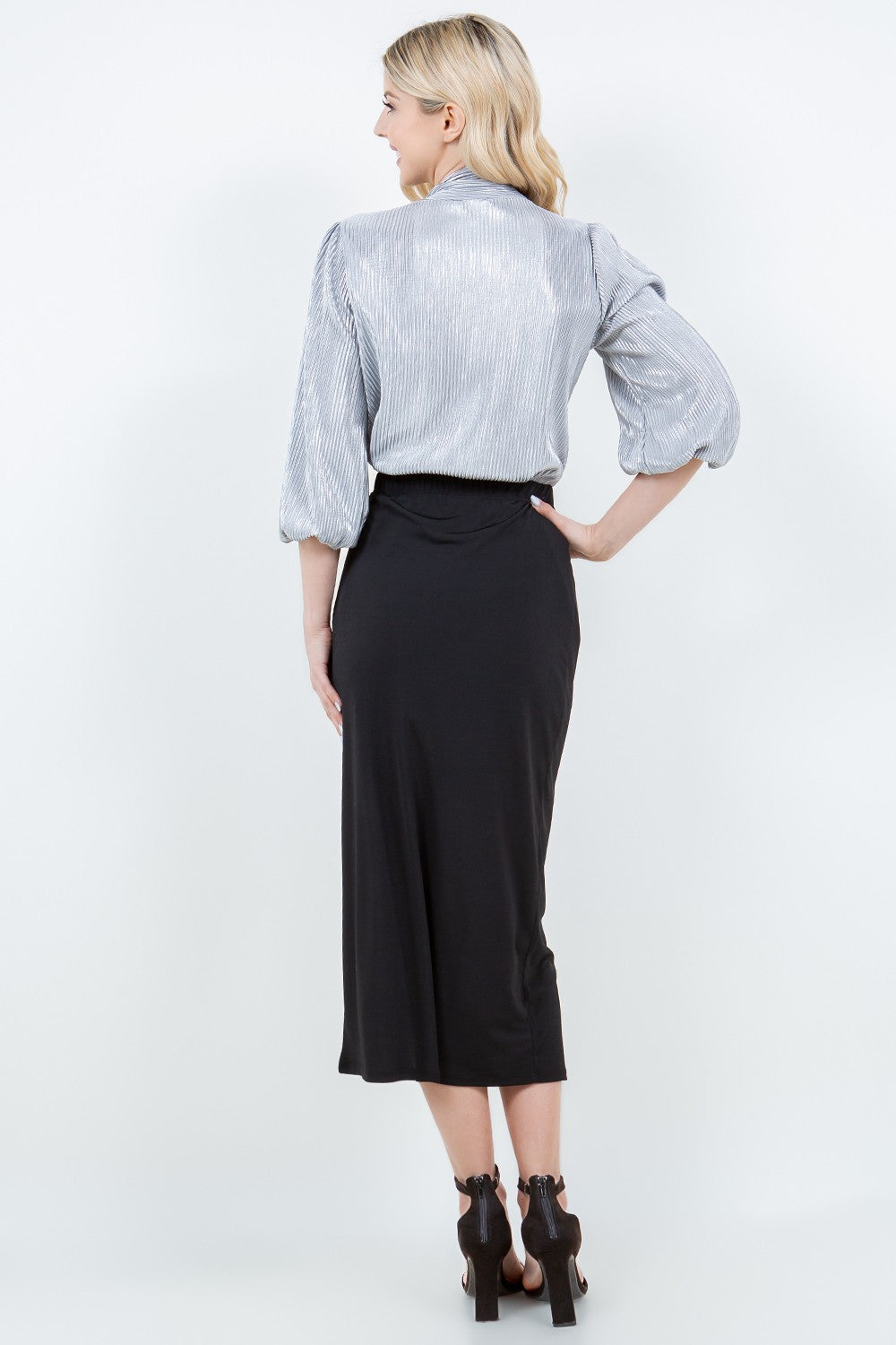 SILVER TIE-NECK 3/4 SLEEVES MODEST TUNIC TOP