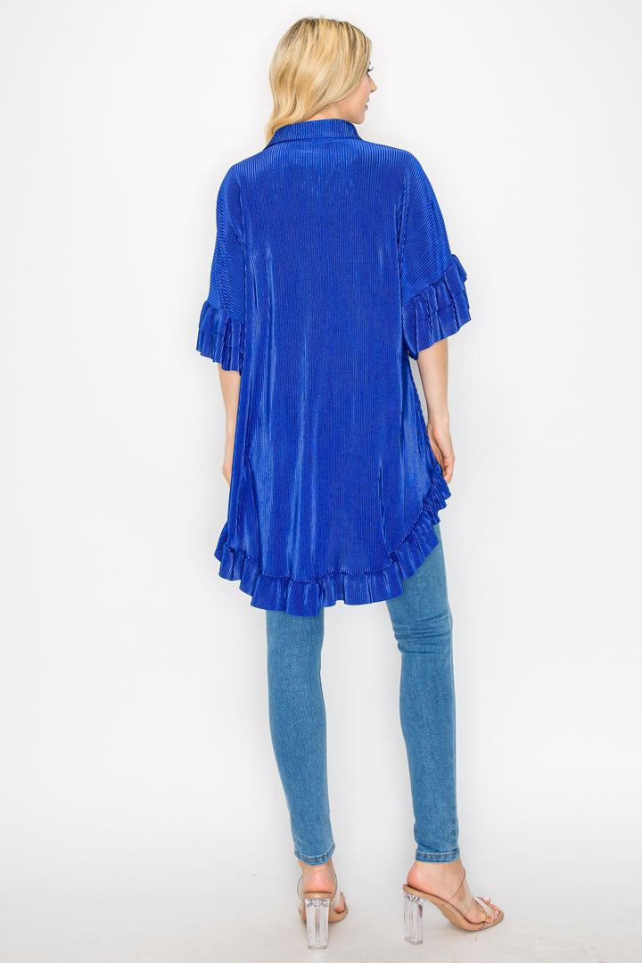 ROYAL HI-LOW RUFFLE SHIRT BLOUSE ELBOW SLEEVES