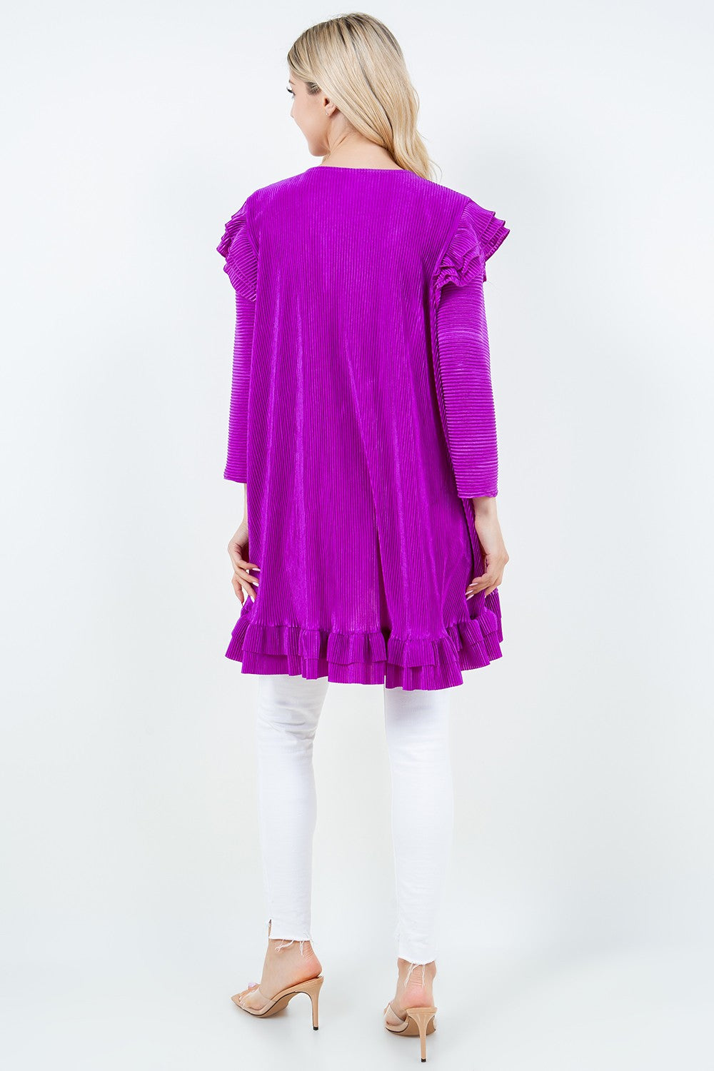 VIOLET 3/4 SLEEVES HI-LOW RUFFLED TUNIC TOP