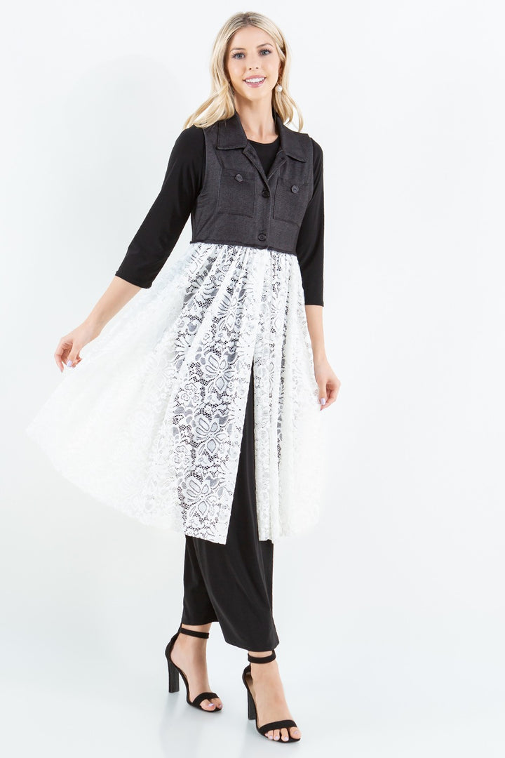 BLACK,IVORY STRETCHY DENIM VEST