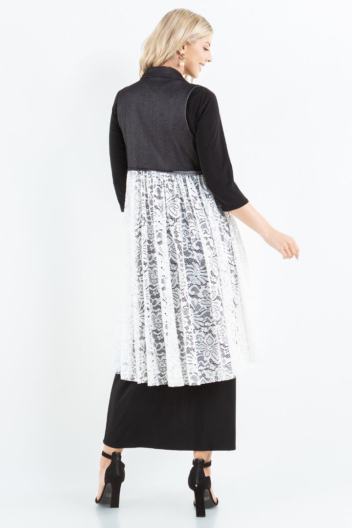 BLACK,IVORY STRETCHY DENIM VEST