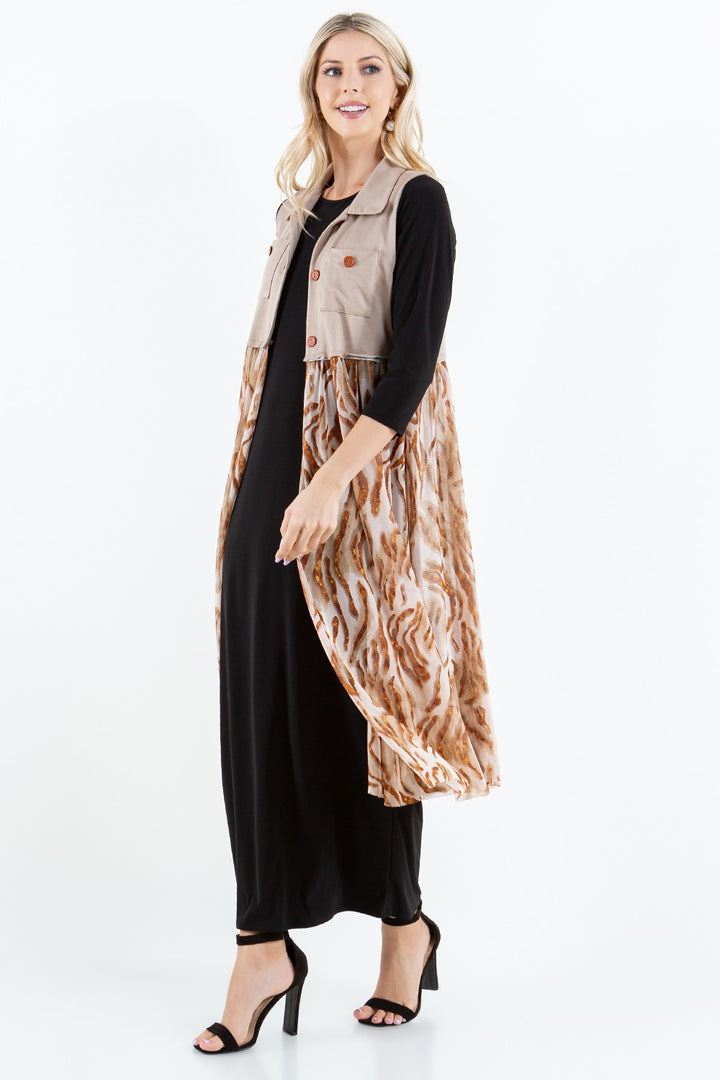 KHAKI STRETCHY DENIM VEST