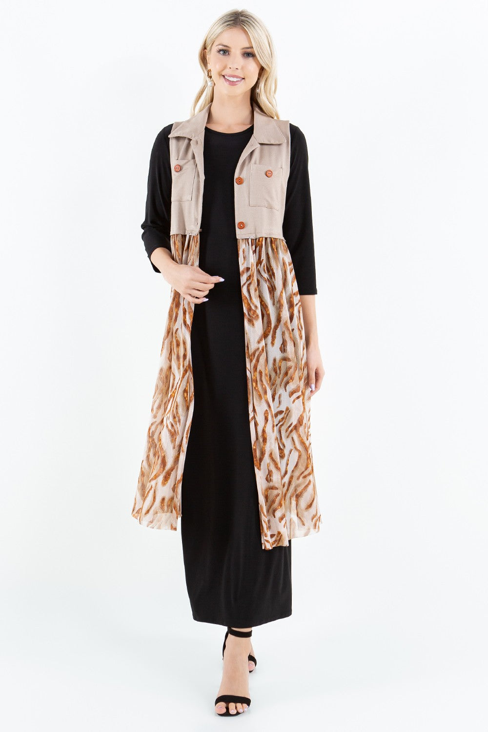 SHB5916-3-Wholesale Khaki STRETCHY DENIM VEST