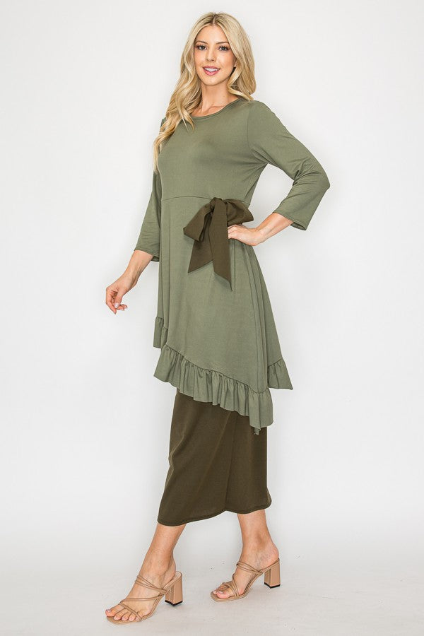 SAGE ASYMMETRICAL RUFFLED TUNIC TOP
