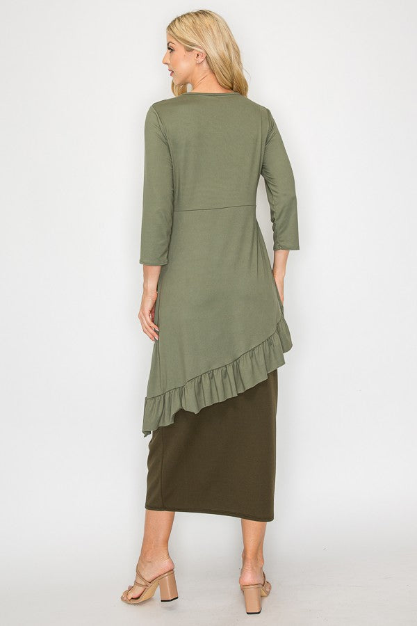 SAGE ASYMMETRICAL RUFFLED TUNIC TOP