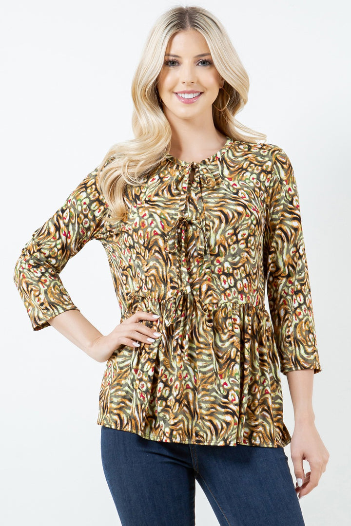 SHB5958-2-Wholesale Green TIE FRONT TUNIC TOP