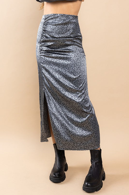 LEOPARD SATIN LONG SKIRT BC60901PB4