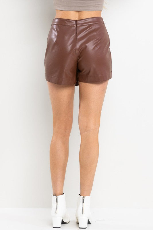 BROWN FAUX LEATHER STUDDED SKORT BIC60792