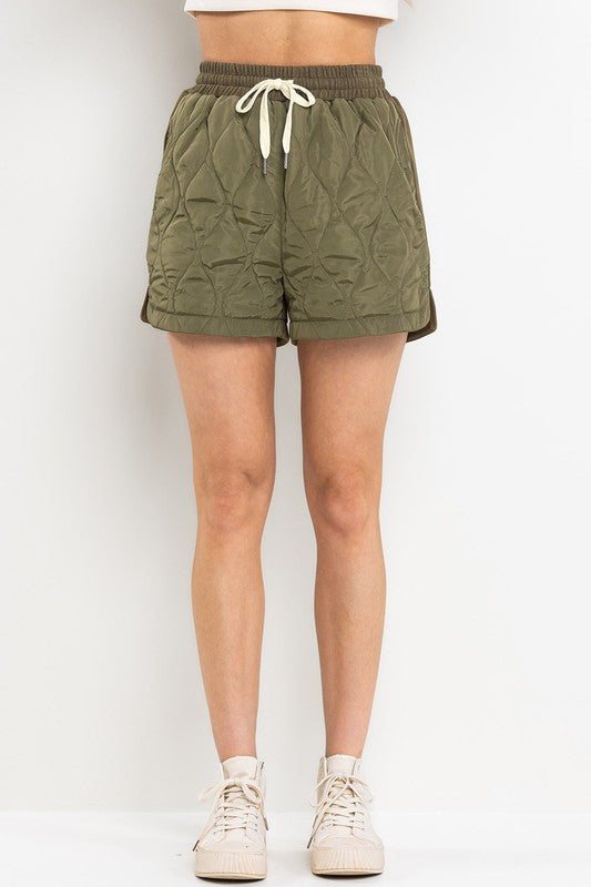 OLIVE QUILTED SHORTS BIC608031