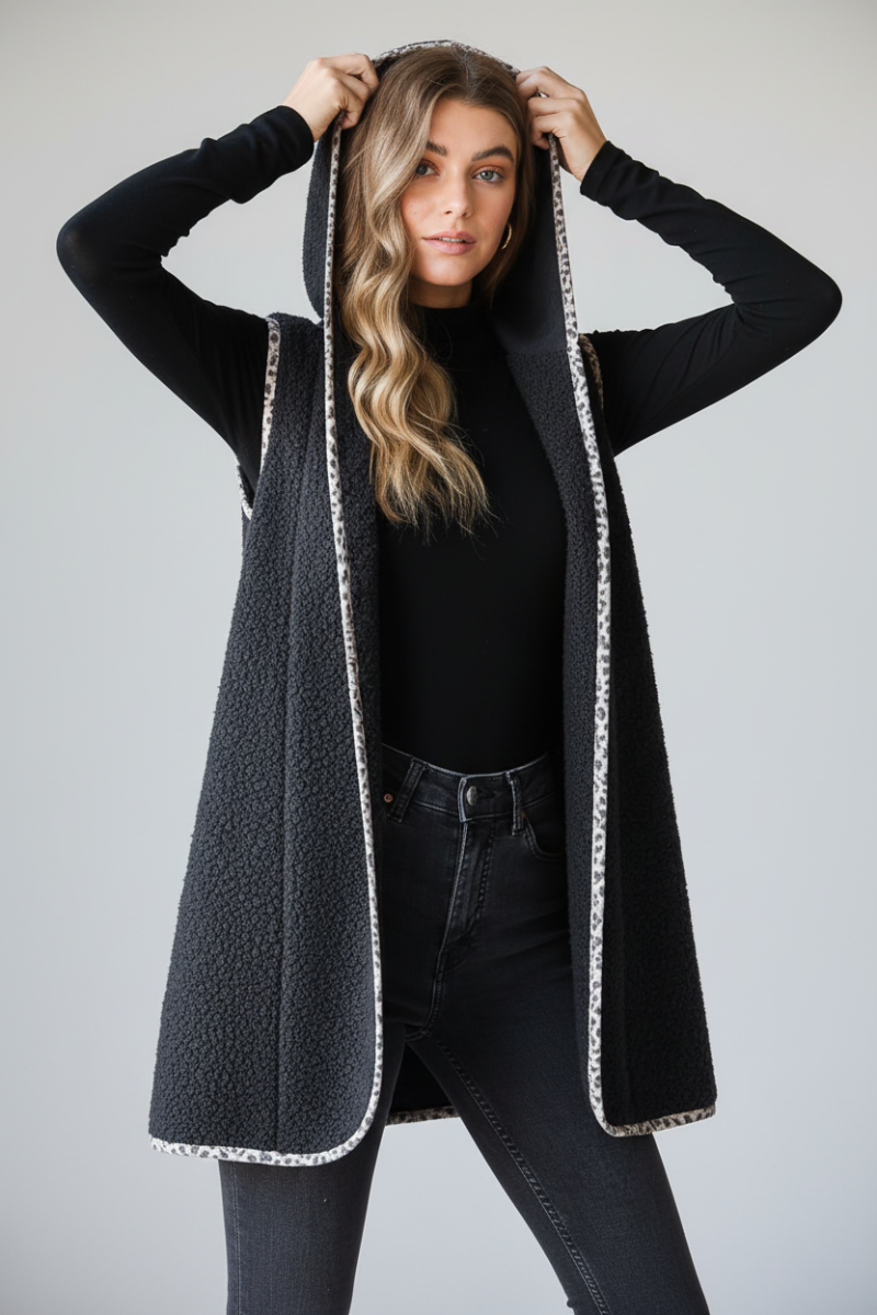 PLUS SIZE SLEEVELESS FUZZY ANIMAL CONTRAST VEST HMEJ6719