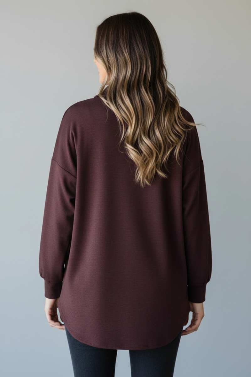 PLUS SIZE SOLID BUTTON DOWN SHACKET TOP HMEJ6733